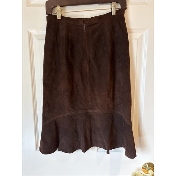 VTG douglas hannant Brown suede Skirt ruffle hem lined zipper sz 8 - Picture 1 of 10